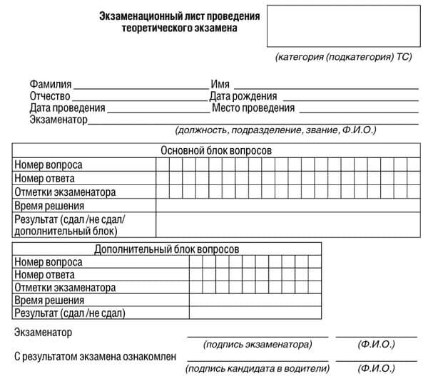 купить лист сдачи теоретического экзамена ПДД в Астрахани